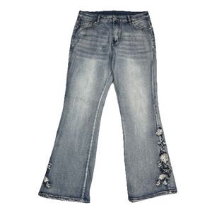 Unbranded Flare Jeans Womens XL Measures 32 x 28.5 Embroidered High Rise Stretch